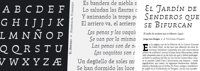 O pessoal do Pampatype acabou de lançar uma fonte nova, chamada de Atahualpa pelo seu designer, Alejandro Lo Celso. Essa nova família tipográfica foi criada, sendo inspirada música folclórica do cantor argentino Atahualpa Yupanqui e o designer tentou refletir a vida do músico no estilo e nos detalhes dessa fonte. 