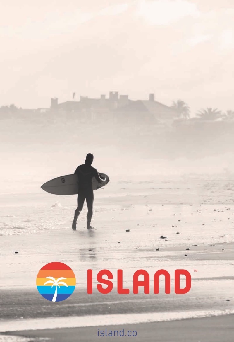 Existe alguma coisa no na simplicidade e na estética da identidade visual da Island que me leva direto para os filmes que já vi sobre a Costa Oeste Norte Americana. Essa marca de cigarros de maconha resolveu adotar tudo que você já pensou sobre a Califórnia como elemento visual e fez isso com primores. 