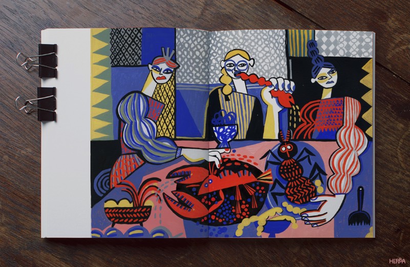 Quando você observa as ilustrações de Gosia Herba, é fácil pensar na arte moderna do século que passou. De acordo com a artista, esse seria um tributo a seus artistas favoritos, de Picasso a Matisse. Mas suas ilustrações são mais do que isso, seu trabalho é especial de um jeito que resolvi fazer um artigo apenas sobre seus cadernos de rascunho.