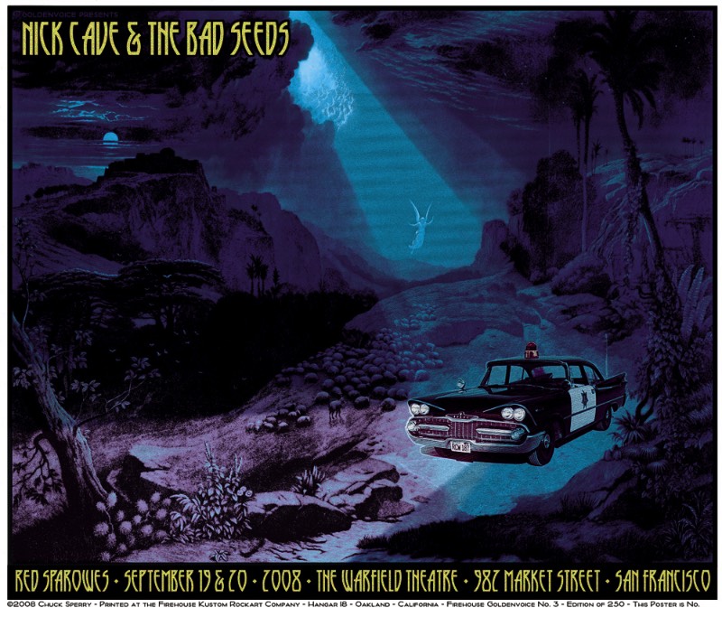 Chuck Sperry é uma lenda no mundo de posters de rock mas todo mundo precisa começar em algum lugar. E, para essa lenda, sua carreira como designer e ilustrador começou na Universidade de Missouri quando ele começou a fazer flyers e posters para bandas com nomes como Art Sluts e Blind Idiot God. Ele estava estudando jornalismo e arte mas acabou passando seus anos de estudo focado no trabalho editorial que fez como cartunista para o jornal da escola. 