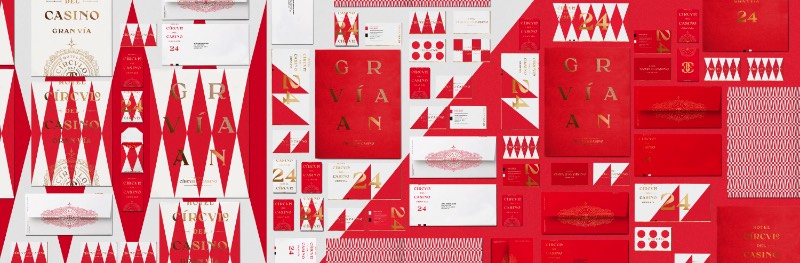 Fiquei surpreso com o uso de formas geométricas que o pessoal da Noho Comunicacion acabou utilizando para a criação da identidade visual do Hotel Circulo del Casino Gran Vía, na capital espanhola. O trabalho de branding que você pode ver aqui foi criado de forma modular, com padrões visuais que lembram alguns elementos do mundo de jogos e de casinos. 