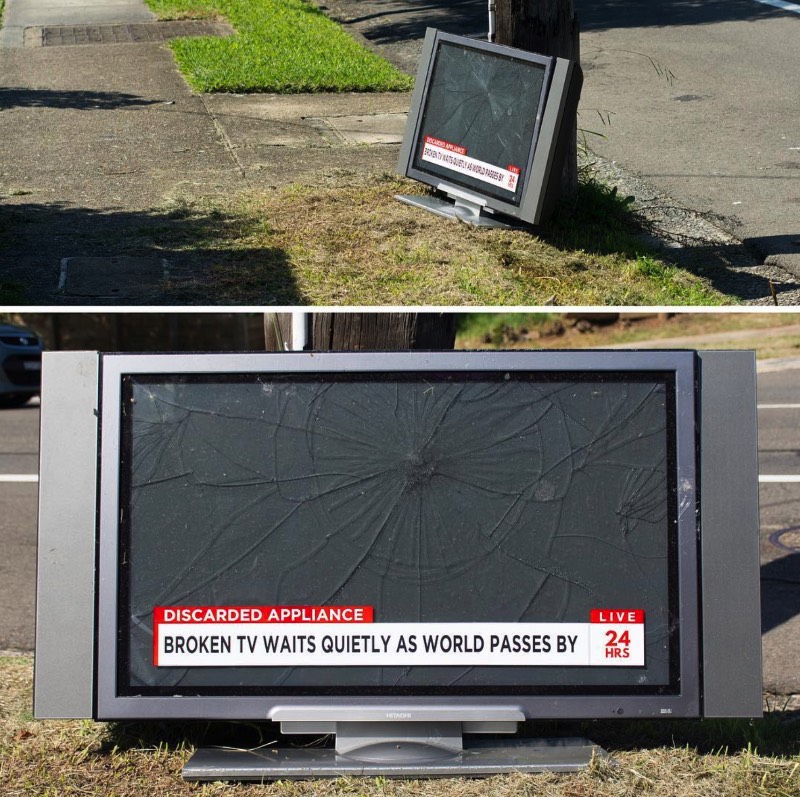 O que muitas pessoas acabariam ignorando pelas ruas, acaba se tornando parte da estranha arte de rua de Michael Pederson. Algumas vezes ele usa de pedaços de grama, outras vezes de uma televisão quebrada abandonada nas ruas. Mas, ele sempre cria algo interessante. 