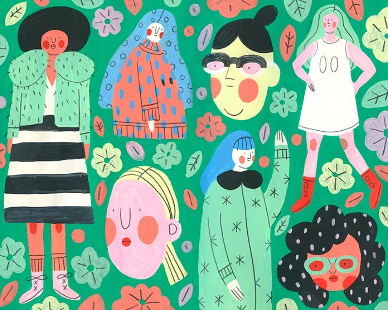 Direto da Filadélfia, vem o trabalho de ilustração de Molly Egan. Seu portfólio é repleto de mulheres divertidas e padrões cheios de cores e ela faz isso a mão em seus muitos cadernos de rascunho. E esses cadernos que são seu maior orgulho já que ela gosta muito de poder trabalhar sem a pressão de criar algo perfeito. 