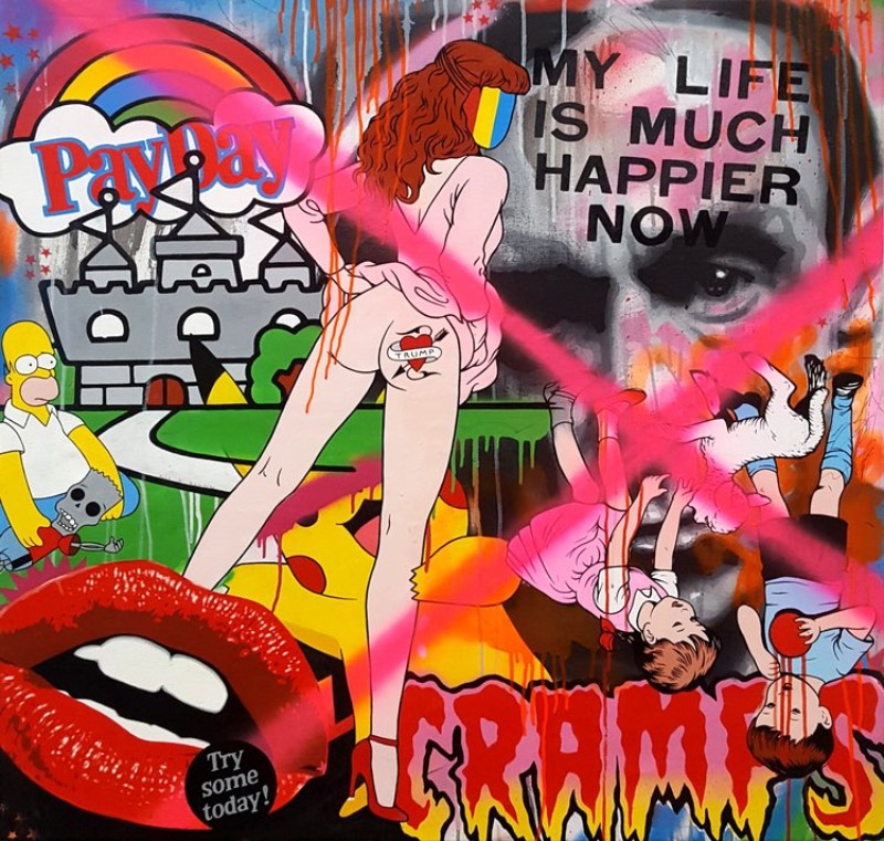 Ben Frost é um artista australiano que é reconhecido internacionalmente pelo sua arte quase caleidoscópica. Seu portfólio é repleto de pinturas que parecem capturar referências de áreas diversas como sign-writing, foto realismo, graffiti e colagens. 