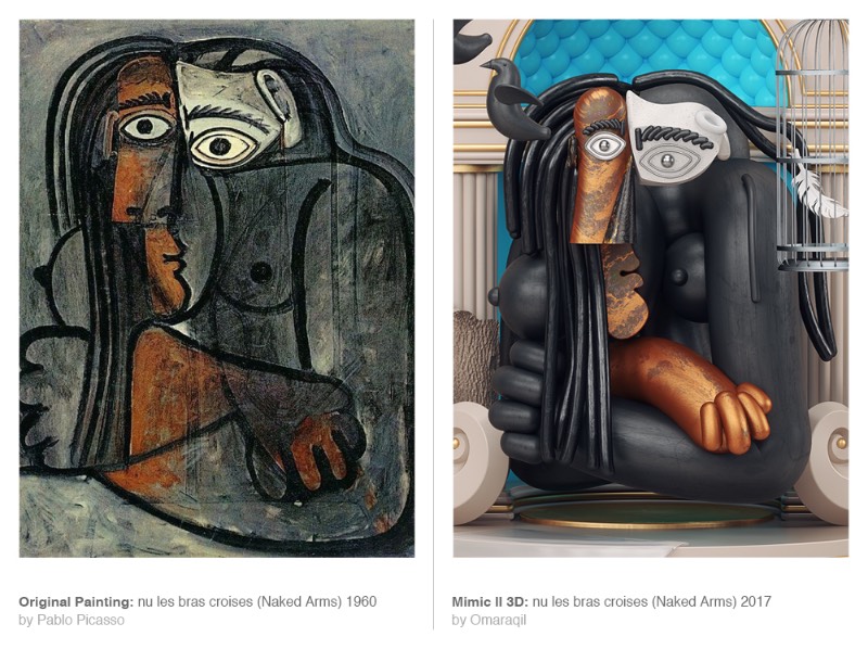 Mimic é uma série de imagens criada pelo designer Omar Aqil onde algumas pinturas de Pablo Picasso são recriadas utilizando de técnicas de 3D modernas. Dessa forma, ele simula o pensamento e a estética de um dos maiores artistas do século vinte de uma forma bem interessante. 