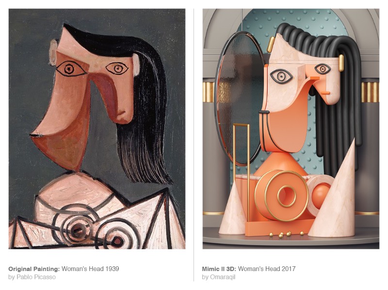Mimic é uma série de imagens criada pelo designer Omar Aqil onde algumas pinturas de Pablo Picasso são recriadas utilizando de técnicas de 3D modernas. Dessa forma, ele simula o pensamento e a estética de um dos maiores artistas do século vinte de uma forma bem interessante. 