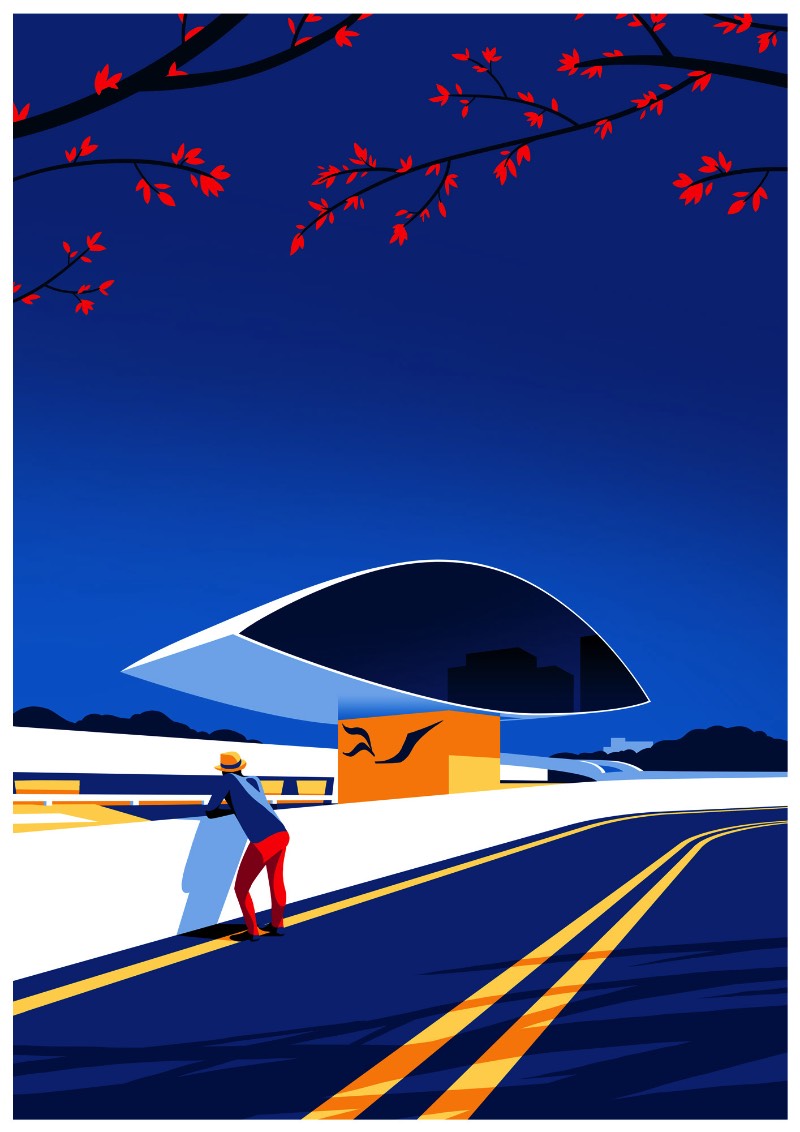 Entre os fãs da arquitetura de Oscar Niemeyer está o ilustrador húngaro Levente Szabo que resolveu dedicar uma série de ilustrações ao arquiteto. Essas ilustrações exploram as possibilidades estéticas que o concreto reforçado apresenta e o quão influente esse material foi nas construções do final do século passado.