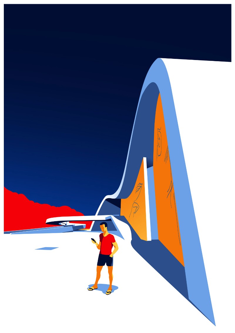 Entre os fãs da arquitetura de Oscar Niemeyer está o ilustrador húngaro Levente Szabo que resolveu dedicar uma série de ilustrações ao arquiteto. Essas ilustrações exploram as possibilidades estéticas que o concreto reforçado apresenta e o quão influente esse material foi nas construções do final do século passado.