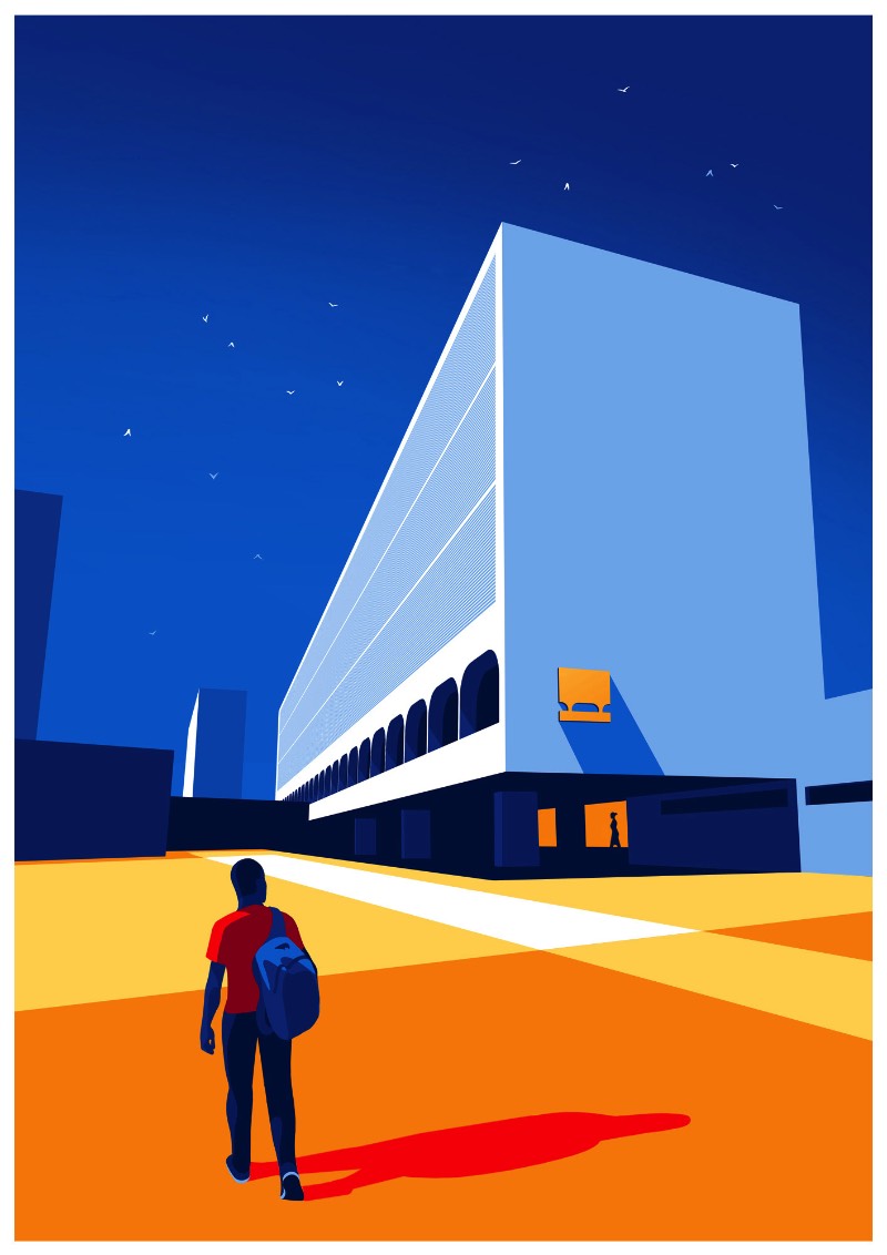 Entre os fãs da arquitetura de Oscar Niemeyer está o ilustrador húngaro Levente Szabo que resolveu dedicar uma série de ilustrações ao arquiteto. Essas ilustrações exploram as possibilidades estéticas que o concreto reforçado apresenta e o quão influente esse material foi nas construções do final do século passado.
