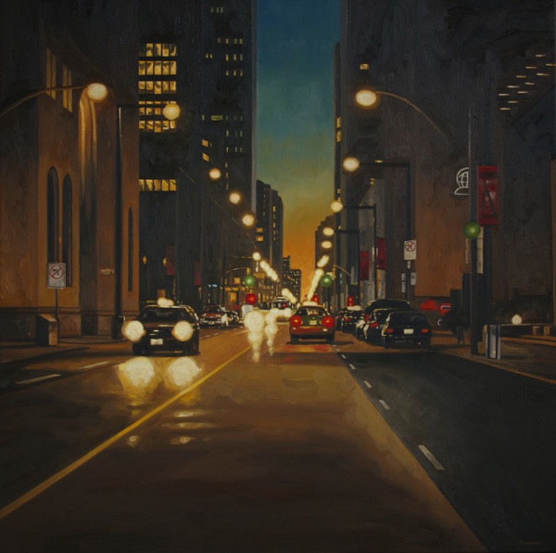 Peter Harris é um artista canadense baseado em Toronto cujo trabalho explora temas que envolvem a paisagem urbana que vemos no nosso dia a dia. E tudo isso em pinturas a óleo. Nos últimos 25 anos, a obsessão dos artista pelas cidades e pela vida urbana tem sido um objeto constante na sua vida e no seu trabalho. E você consegue ver isso muito bem nas imagens que eu selecionei de seu portfólio.