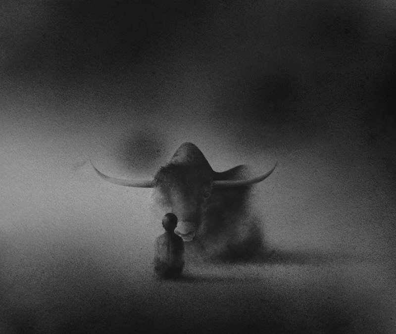 Elicia Edijanto faz aquarelas em preto e branco onde crianças vulneráveis aparecem ao lado de poderosos animais como ursos, elefantes e lobos. Tudo isso é feito usando apenas aquarelas que acabam criando um visual quase onírico que é contemplativo e tranquilo. 