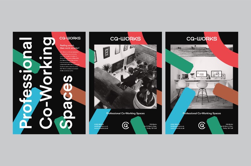 CQ-Works é um espaço colaborativo para pessoas ambiciosas no coração da cidade de Derby, na Inglaterra. O local vem com quatro salas espaçosas que tem tudo que você pode precisar para trabalhar direito. Além das facilidades clássicas de todo co-working space, esse é um local para quem quer trabalhar de forma inteligente. E foi isso que acabou sendo refletido na identidade visual que você pode ver logo abaixo.