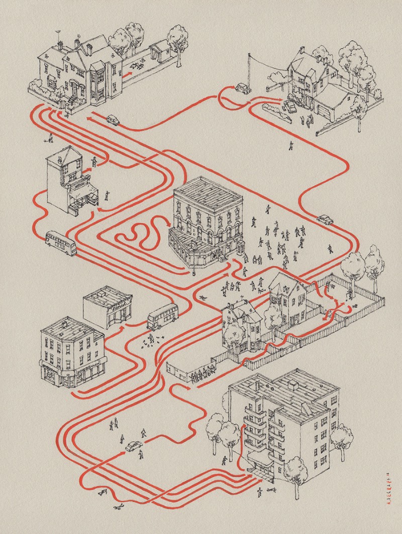 Andrew DeGraff é um artista americano que resolveu criar uma série de belíssimos mapas, pintados a mão, que mostram a história de alguns de seus filmes favoritos. Filmes como Pulp Fiction e North by Northwest, King Kong e Fargo… Onde você consegue ver as rotas que os personagens principais fazem nesses filmes em detalhes cartográficos. 