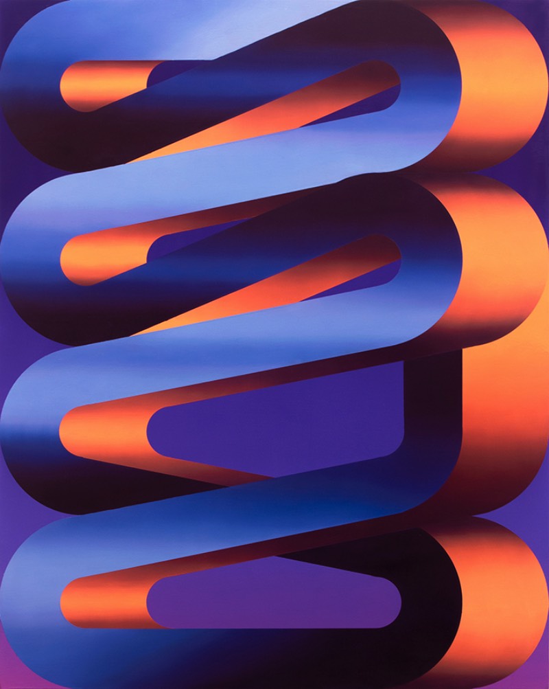 Dan Perkins é um artista norte-americano baseado no Brooklyn que cria trabalhos geométricos abstratos que incorporam elementos de pintura minimalista com gradientes coloridos. Visualmente falando, suas pinturas tem pitadas de algo lúdico e foi isso que capturou minha atenção quando deparei com seu portfólio pela primeira vez. 