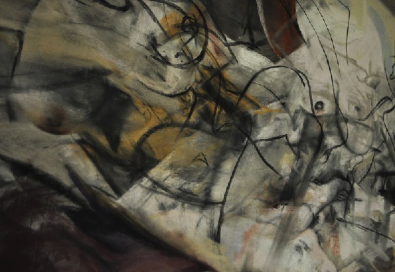 Quando Jenny Saville pinta, ela usa de tinta a óleo e acaba aplicando essa tinta em pesadas camadas que acabam se tornando bem viscerais e ponto de me lembrar muito a própria carne. Cada pincelada, cada marca pintada parece ser flexível, como se tivesse vida própria. E a medida que a artista vai colocando mais tinta e trabalhando com todos os pigmentos de suas telas, a distinção entre os corpos pintados e os corpos humanos vai entrando em colapso.