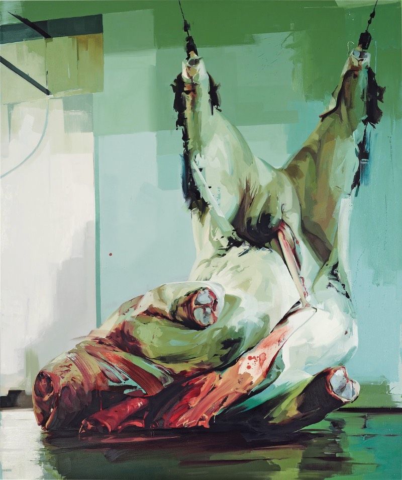 Quando Jenny Saville pinta, ela usa de tinta a óleo e acaba aplicando essa tinta em pesadas camadas que acabam se tornando bem viscerais e ponto de me lembrar muito a própria carne. Cada pincelada, cada marca pintada parece ser flexível, como se tivesse vida própria. E a medida que a artista vai colocando mais tinta e trabalhando com todos os pigmentos de suas telas, a distinção entre os corpos pintados e os corpos humanos vai entrando em colapso.