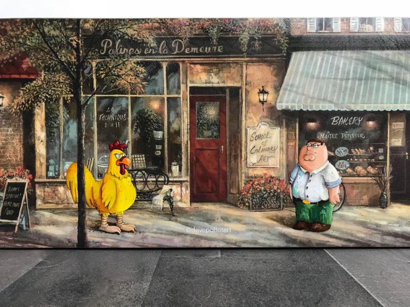 A arte e as pinturas de Dave Pollot são um pouco peculiares já que envolvem alterações em outras pinturas. É isso mesmo que você leu. O artista visita lojas de objetos usados na procura de algo especial que possa receber seu toque e se transformado em algo diferente. 