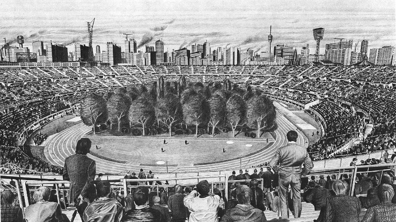 For Forest foi concebida pelo curador suíço Klaus Littmann e a inspiração por trás disso veio de uma ilustração distópico criada pelo artista e arquiteto austríaco Max Peintner. A arquitetura da paisagem foi supervisionada pela Enea Landscape Architecture. E tudo isso foi criado para criar uma conversa, uma discussão sobre os problemas que temos hoje em dia com a crise climática e o desflorestamento. 