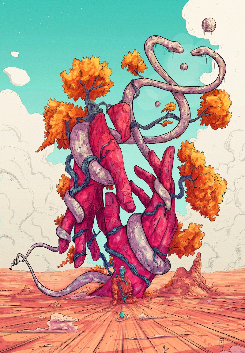 Christian Benavides é um ilustrador freelancer colombiano baseado em Medellin. Ele é conhecido online como Voyager e o nome foi escolhido como uma forma de representar a arte e as ilustrações que ele cria, como se fosse uma jornada direto a alma do artista. Afinal, cada uma de suas ilustrações vem com um conceito maior do que a percepção inicial que temos das peças. 