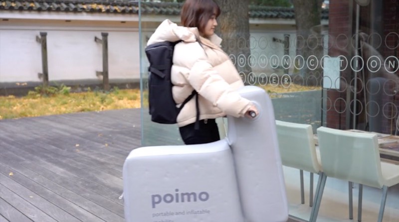 Combinando mobilidade pessoal com uma versão leve da robótica, o Poimo é algo pensando para redefinir como as pessoas se movem pelas cidades do mundo. Tudo isso através de um scooter elétrico inflável que cabe dentro de uma mochila.