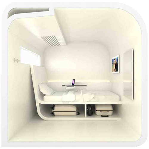 Dream and Fly é uma empresa de Barcelona que produz quartos em miniatura para aeroportos e estações de trem. Esses cubos vem em três tamanhos e deveriam ser usados em massa aqui no Brasil.