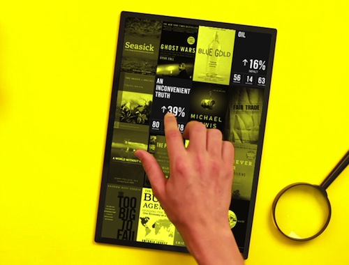 O escritório de design IDEO desenvolveu essa série de conceitos para e-readers com três formas diferentes de interação com a interface. 