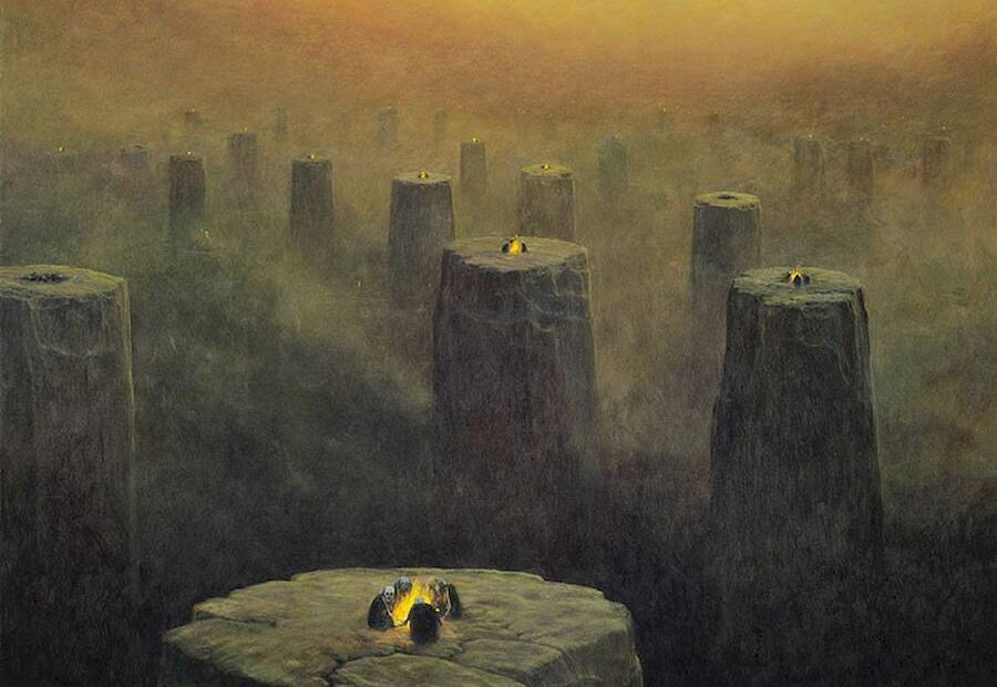 Zdzislaw Beksinski foi um artista visionário polonês cujas obras assustadoras são quase como pesadelos visuaais que podem até servir como um portal para uma realidade alternativa mais do que perturbadora. E eu só consigo descrever seu trabalho com esse nível de complexidade gramática.