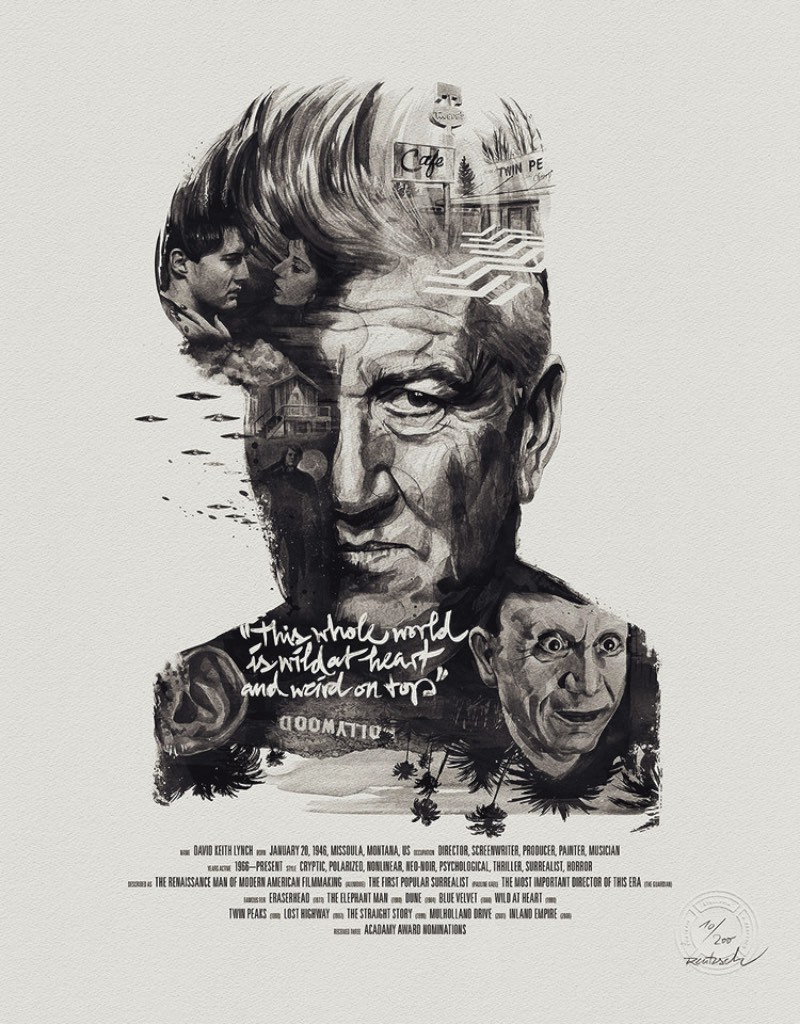 O ilustrador Julian Rentzsch criou uma série posters para famosos diretores de cinema, como Alfred Hitchcock, Martin Scorsese e David Lynch.
