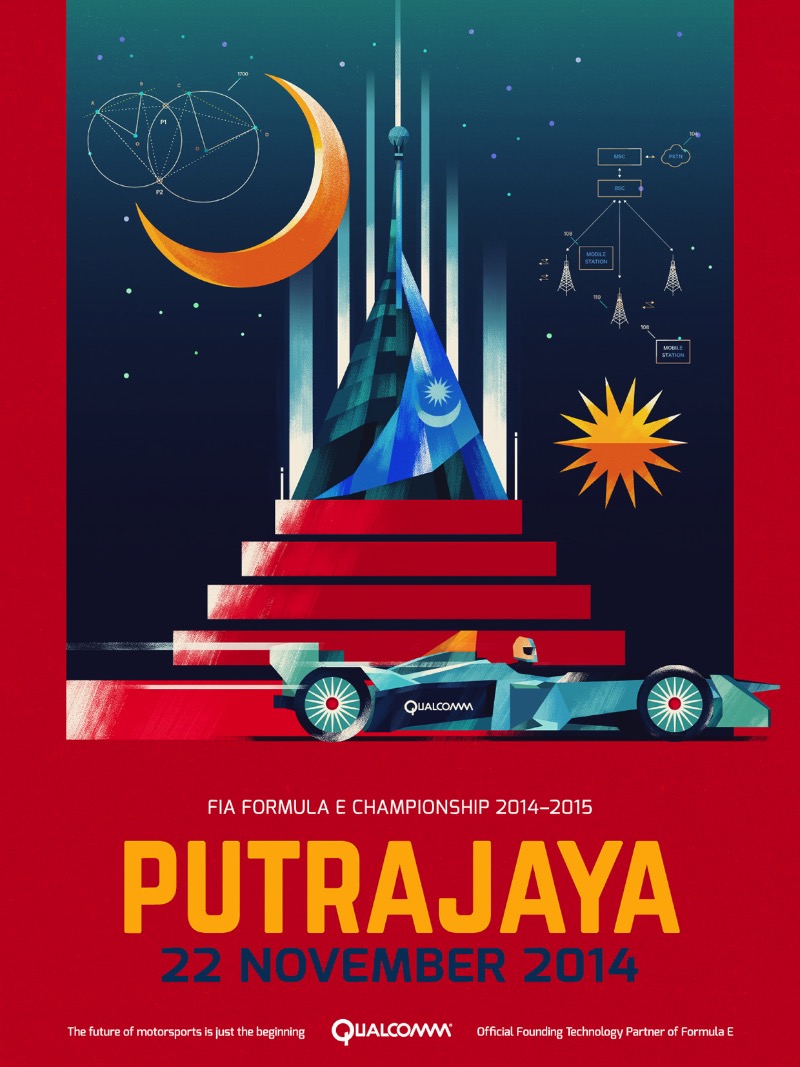Dan Matutina é um designer e ilustrador lá das Filipinas que gosta de misturar o analógico com o digital. E é isso que você consegue ver bem nos posters que ele criou para o Campeonato de Formula E da temporada 2014-2015.