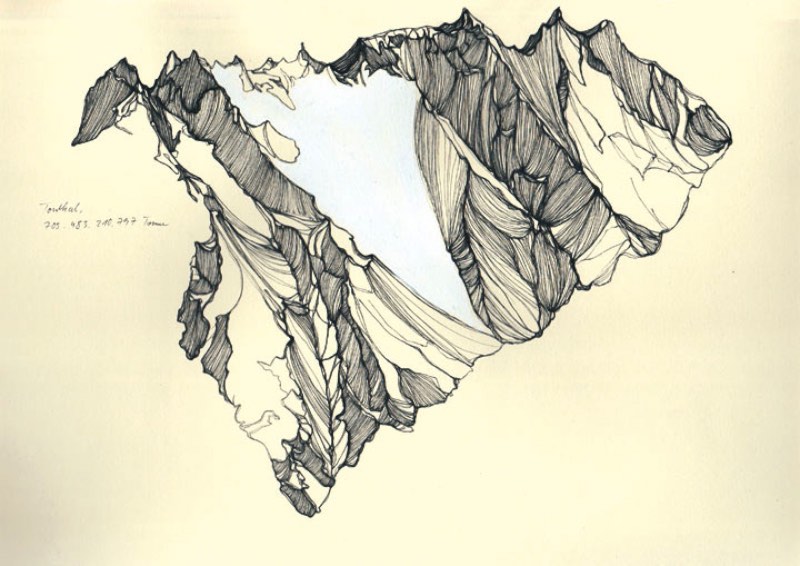 Jennifer Burtchen tem um pequeno mas interessante portfolio de ilustração e eu adorei seus desenhos de montanhas. Feitas de forma simples, com lápis e papel, essas ilustrações ainda vem com o peso total da montanha em si. Algo que eu não tenho ideia de onde veio.