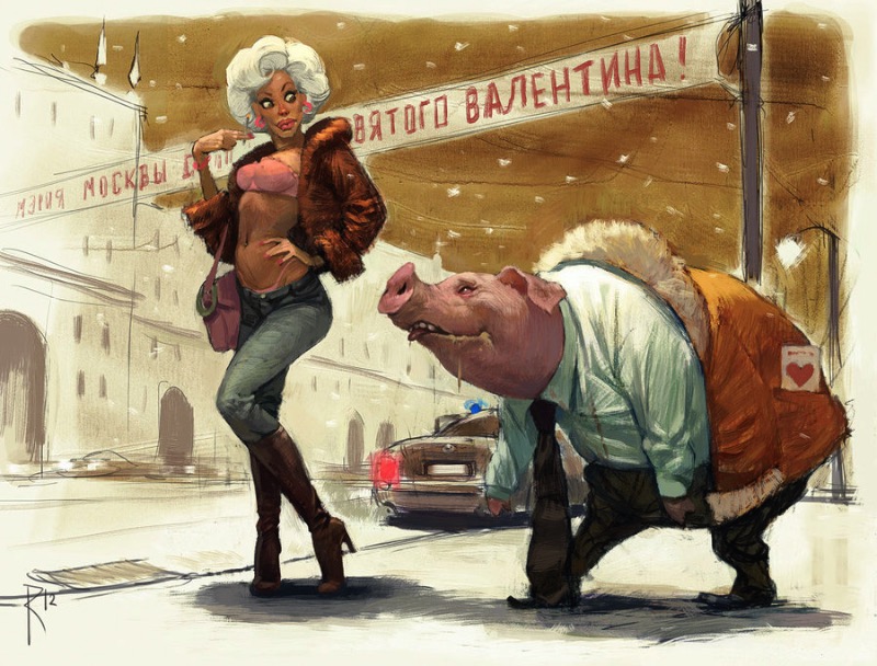 As ilustrações digitais do artista russo Waldemar von Kazak chamam a atenção pelo seu surrealismo e pelo seu comentário social. E esse comentário muitas vezes chega a ser controverso mostrando tensão sexual e bizarros personagens feitos para chamar a atenção de uma audiência.