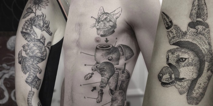 Algumas pessoas podem achar que tatuagens de animais em pedaços podem parecer um pouco macabras mas o trabalho de tatuagem de Ottorino D’Ambra não tem nada disso. E, ele seleciona animais como tema de seu trabalho por considerar que eles são mais próximos de nós do que pensamos. Então, quando ele os dilacera em suas ilustrações, ele quer apenas mostrar o que está escondido dentro deles. O que pode soar bem pesado mas, como pode ser visto nas imagens abaixo, não tem nada disso.