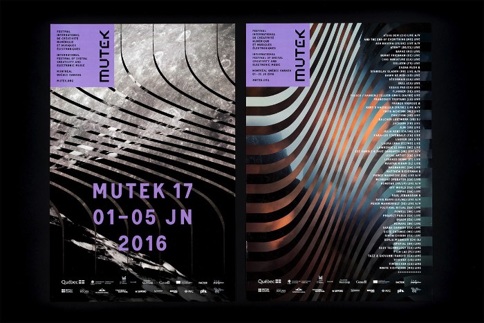 Mutek é um festival internacional de música eletrônica e arte digital que acontece anualmente em Montreal entre o final de Maio e o início de Junho. Para a sua 17º edição, o pessoal da Nouvelle Administration foi responsável por criar uma nova identidade visual que pudesse ser representada em todos materiais criados para a divulgação do evento.