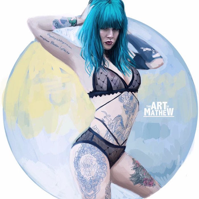 Não consegui descobrir muita coisa online sobre o artista que se denominou como Art of Mathew. Porém acabei gostando tanto das suas ilustrações cheias de garotas tatuadas que acabei pensando em publicar seu portfólio por aqui apesar dessa falha online.