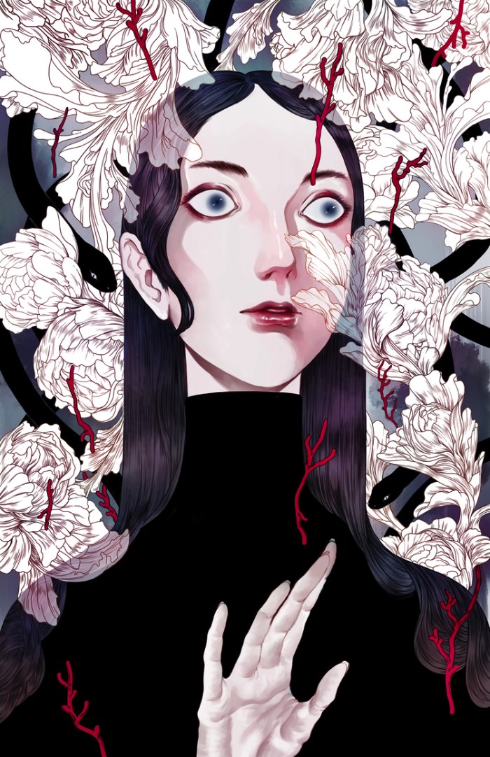 Ha Gyung-Lee cria ilustrações que seguem uma estética inspirada pela arte japonesa, seus mangas e seu folclore com um visual que parece ter pitadas das referências da Art Deco.