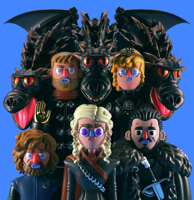 El Grand Chamaco é um artista mexicano com um trabalho 3D bem autoral e com um visual bem interessante. Como muitos de nós, ele é fã da novela de dragão conhecida como Game of Thrones e resolveu recriar alguns dos seus personagens favoritos utilizando suas técnicas. Foi assim que ele chegou nas imagens que podemos ver abaixo, seguindo o visual desses personagens na sexta temporada dessa série da HBO.
