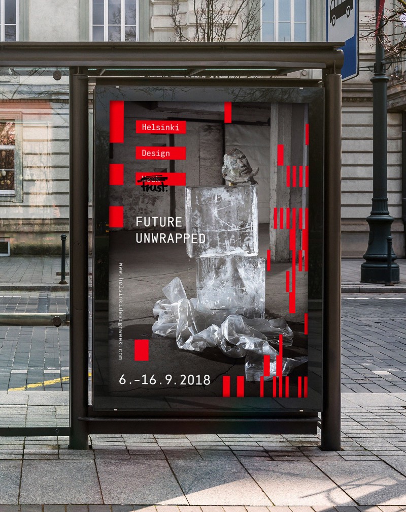 O Helsinki Design Week foi fundado em 2005 e é o maior festival de design dos países do norte da Europa. Ele acontece todos os anos em setembro e apresenta uma série de ideias nos campos de moda, arquitetura e cultura urbana. Em 2018, o pessoal da Kuudes foi convidado para criar a identidade visual do evento, baseado no conceito de confiança. 