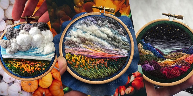 Vera Shimunia é uma artista russa que resolveu substituir os pincéis por agulha e linhas. Uma mestre da arte do borbado, seu trabalho mostra cenas intricadas que capturam cenas onde pôr do sol coloridos aparecem em campos coloridos. Tudo isso com uma variedade de cores fora do comum.