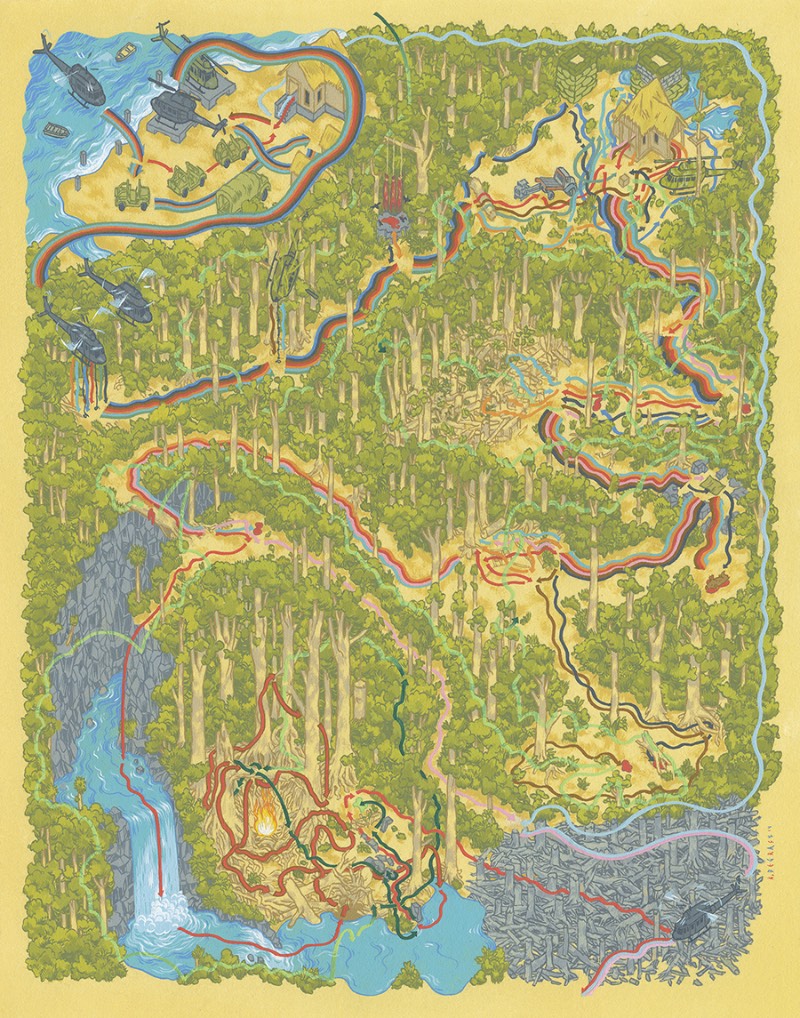 Andrew DeGraff é um artista americano que resolveu criar uma série de belíssimos mapas, pintados a mão, que mostram a história de alguns de seus filmes favoritos. Filmes como Pulp Fiction e North by Northwest, King Kong e Fargo… Onde você consegue ver as rotas que os personagens principais fazem nesses filmes em detalhes cartográficos. 