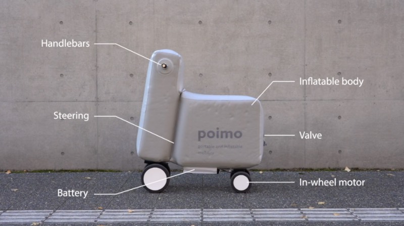 Combinando mobilidade pessoal com uma versão leve da robótica, o Poimo é algo pensando para redefinir como as pessoas se movem pelas cidades do mundo. Tudo isso através de um scooter elétrico inflável que cabe dentro de uma mochila.