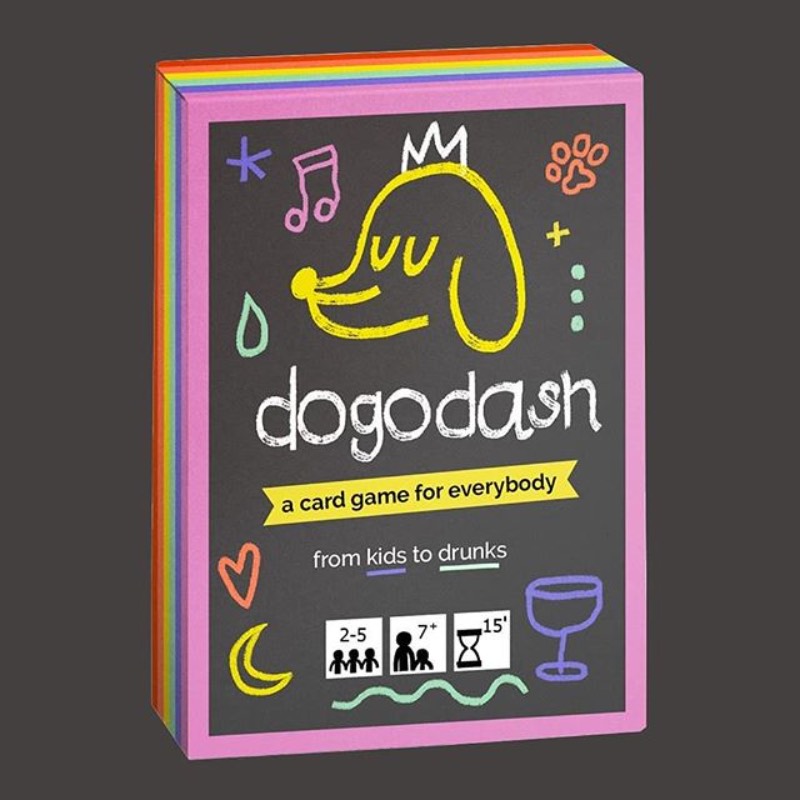 Dogo Dash é um rápido e divertido jogo de cartas voltado para todas as idades. Cheio de cores, esse jogo segue uma mecânica similar ao Pedra, Papel e Tesoura, mas com algumas diferenças estratégicas na forma de cartas especiais e outras reviravoltas. As sessenta cartas do jogo vem com 57 ilustrações diferentes e exclusivas que conquistara a fotos, de crianças a pessoas bêbadas.