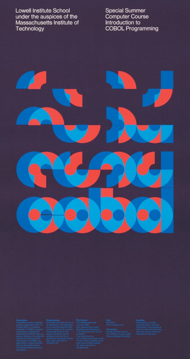 O foco do meu interesse no trabalho de posters de Dietmar Winkler vem de um instante histórico onde ele trabalhou no Escritório de Serviços de Design do MIT. Entre 1968 e 1970, ele ajudou a desenvolver uma linguagem visual diferenciada para o Instituto de Tecnologia de Massachusetts e essa estética se tornou tão reconhecida que redefiniu a recepção do mesmo como instituição educacional.