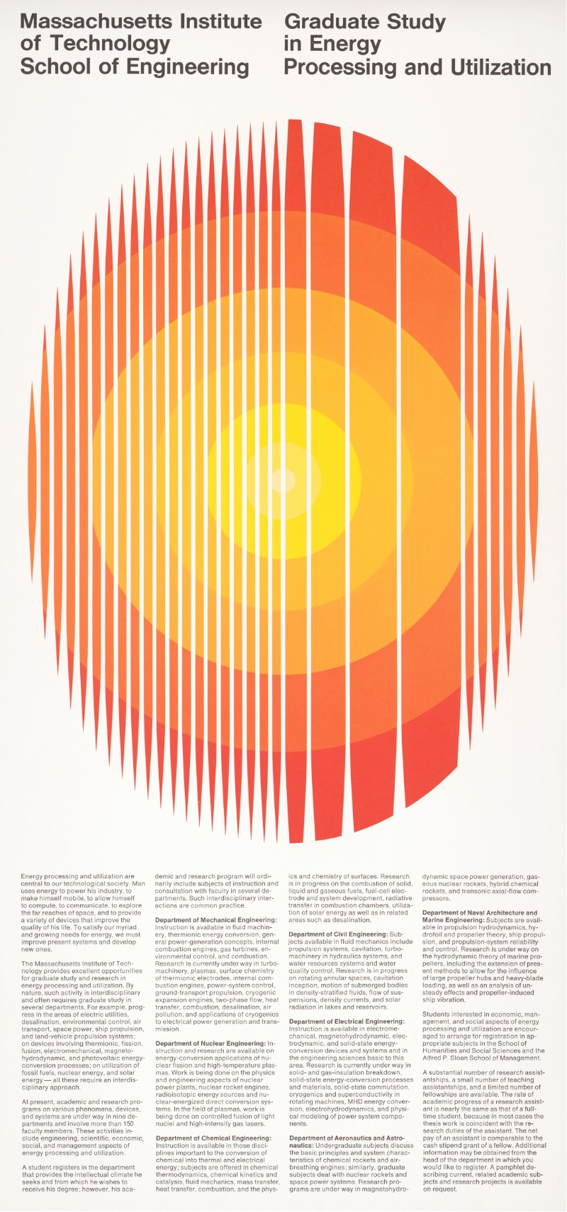 O foco do meu interesse no trabalho de posters de Dietmar Winkler vem de um instante histórico onde ele trabalhou no Escritório de Serviços de Design do MIT. Entre 1968 e 1970, ele ajudou a desenvolver uma linguagem visual diferenciada para o Instituto de Tecnologia de Massachusetts e essa estética se tornou tão reconhecida que redefiniu a recepção do mesmo como instituição educacional.
