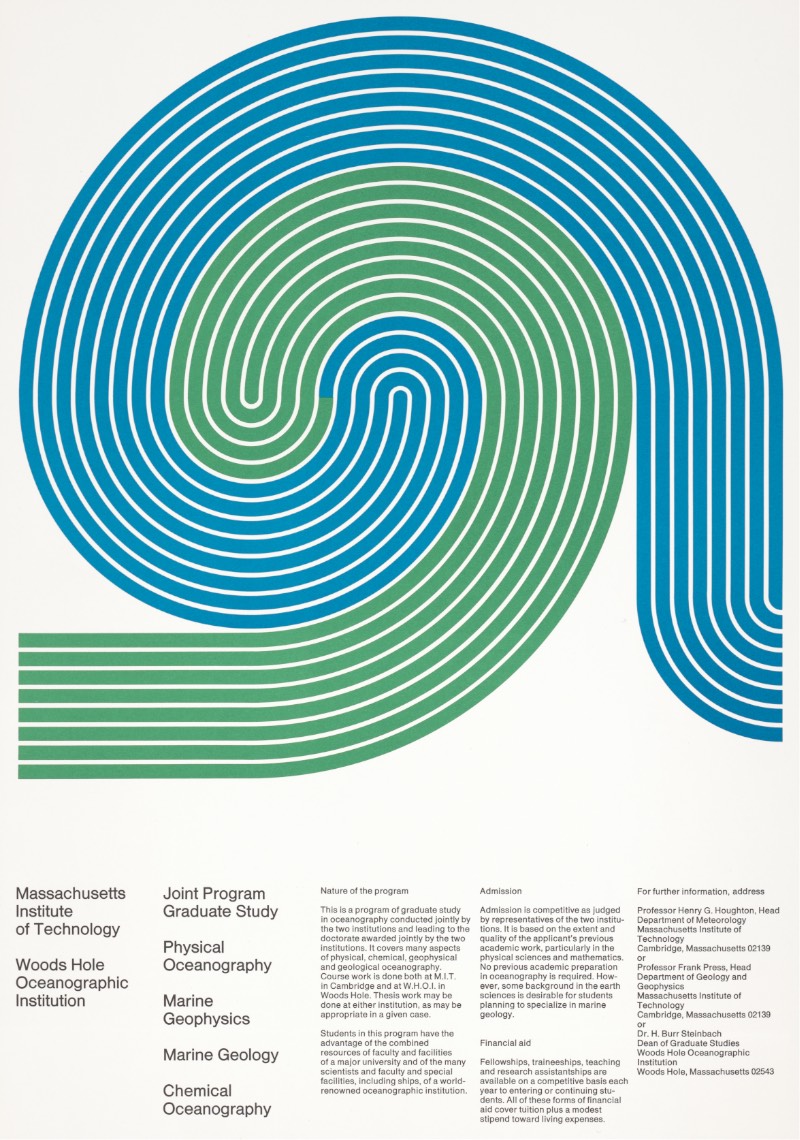 O foco do meu interesse no trabalho de posters de Dietmar Winkler vem de um instante histórico onde ele trabalhou no Escritório de Serviços de Design do MIT. Entre 1968 e 1970, ele ajudou a desenvolver uma linguagem visual diferenciada para o Instituto de Tecnologia de Massachusetts e essa estética se tornou tão reconhecida que redefiniu a recepção do mesmo como instituição educacional.