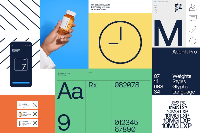 Foi dai que veio o conceito visual desse trabalho de redesign de identidade visual da Express Scripts Pharmacy. A R/GA chamou esse diferencial de disponibilidade de serviço do seu fator X do bem-estar e explorou essa estética através de todos os elementos visuais da marca, incluindo aí até inúmeras animações de suporte para o branding. 