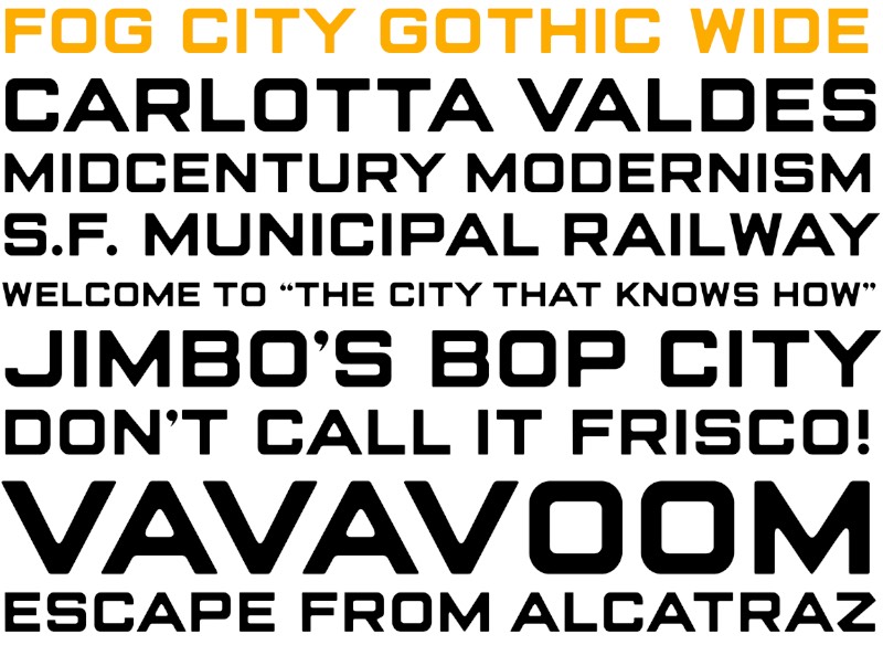 Fog City Gothic é uma tipografia nova, que explora um clássico da cidade de São Francisco, nos Estados Unidos. Clássico esse porque essa fonte é modelada com base nas letras das placas de rua usadas entre 1946 e o início dos anos 1950 na cidade.