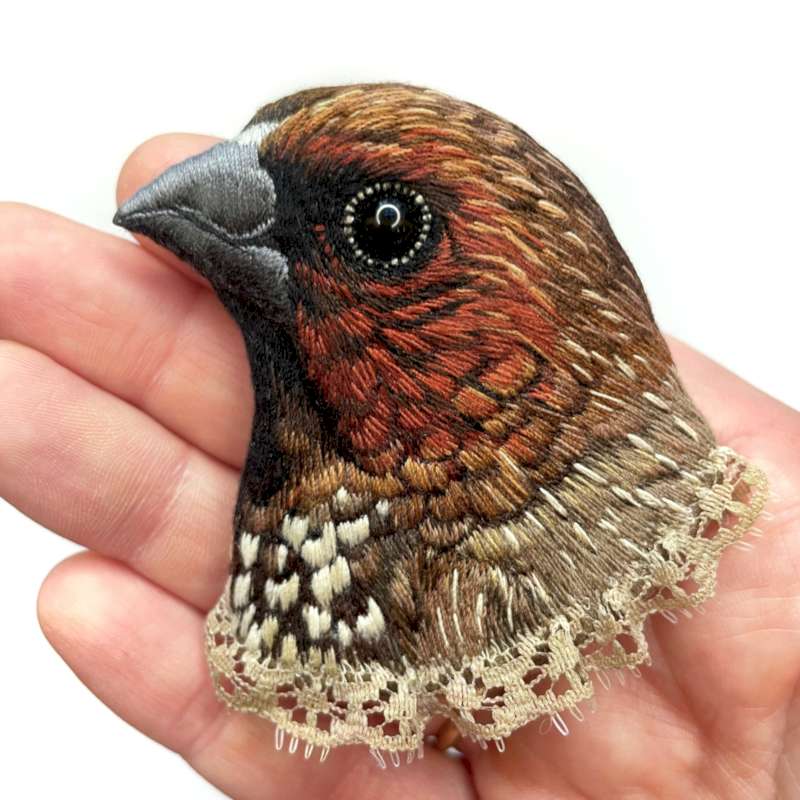 Paulina Bartnik é uma artista polonesa que cria broches bordados de pássaros com uma aparência mais do que realista. Ela usa de agulhas e linhas para criar um visual que parece impossível de ter sido feito dessa forma.