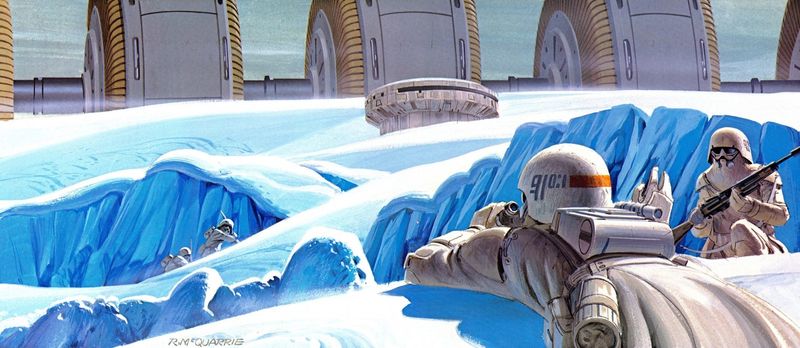 Ralph McQuarrie foi o designer que trabalhou com o conceito visual que George Lucas visualizou para Guerra nas Estrelas. O seu trabalho futurista impressionou o diretor e ele acabou a convidar o artista para trabalhar com os primeiros estágios da produção do filme, isso tudo ainda em 1975. 