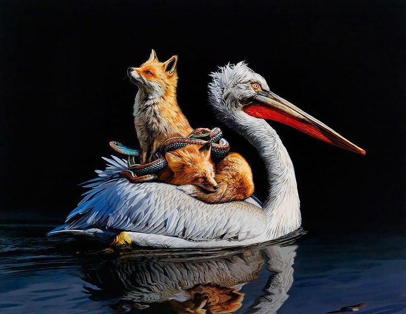 Lisa Ericson é uma artista, ilustradora e designer que pinta imagens hiper-realistas de animais imaginários. Animais esses que parecem serem criados através do entrelaçamento de espécies e a criação de novos seres híbridos. Algumas vezes, você vê borboletas que se misturam com ratos. Outras vezes são peixes brilhantes combinados com anémonas… É um mundo de cores e de animais imaginários.