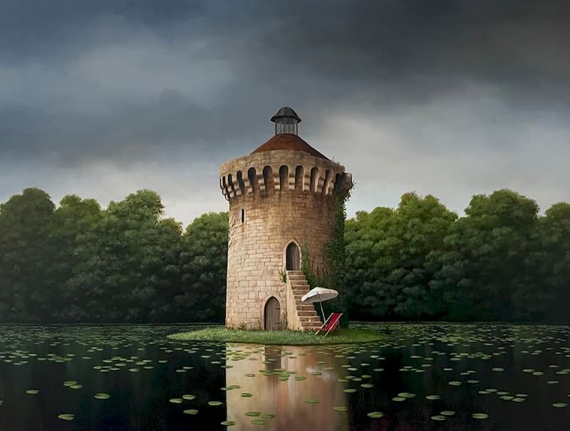 Quando você olha para uma das pinturas de Lee Madgwick pela primeira vez, você pode sentir uma estranha mistura de inquietação e conforto. E eu não sei direito como descrever isso, mas foi assim que decidi precisar escrever sobre seu trabalho por aqui.